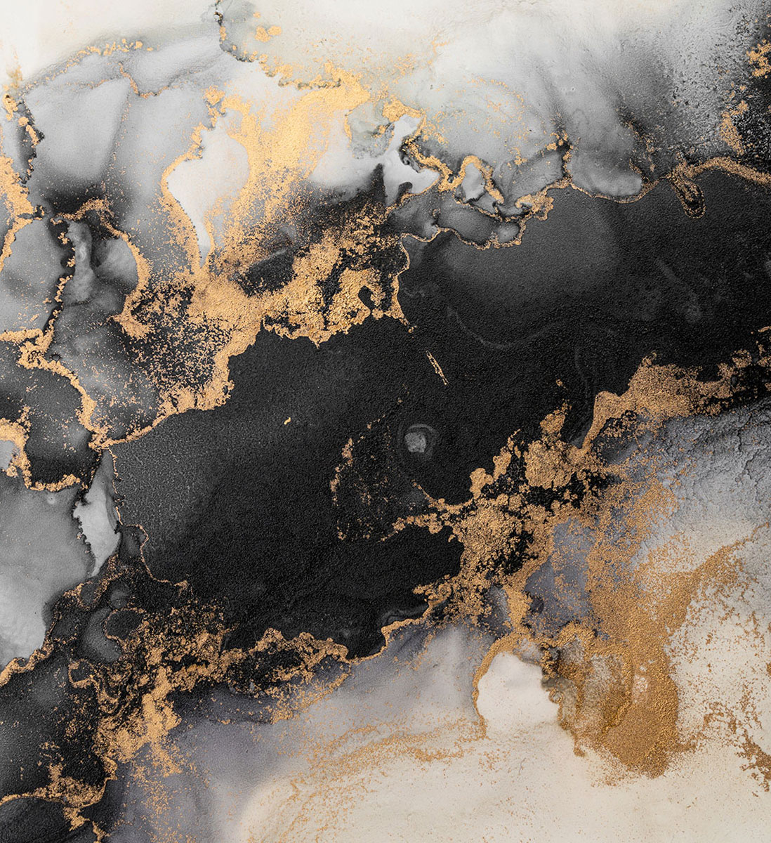 A cascading marble tile with spots of gold in it